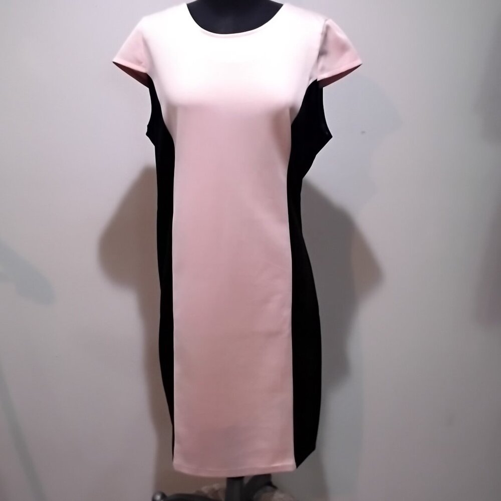 BEYOND THIS PLANE Blush Peach & Black Color Block Bodycon Dress Back Zip NWT XL